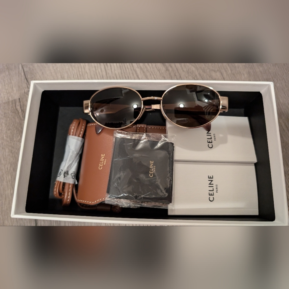 Sunglasses Celine Triomphe metal with gold frame Lenses-Brown - Picture 3 of 4